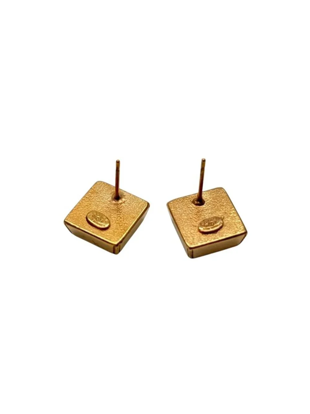 Chanel CC Logo Square Earrings 03 Metal Resin Gold